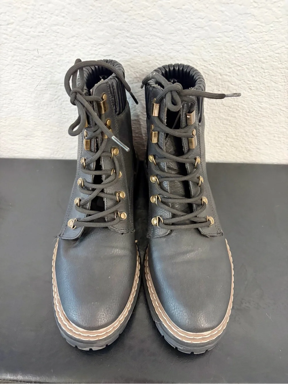 Nautica Men's Black Lace-Up Boots with Gold Hardware Accents